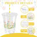 50 Sets Flower Daisy Plastic Cups 12 oz Floral Disposable Cups Spring Daisy Party Favor Drinking Beverage Cup for Baby Shower Birthday Party Supplies
