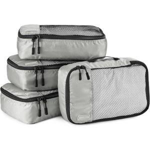 Amazon Basics Small Packing Cubes for Travel, Packing Organizers, 4-Piece-Set With Double Zipper Pulls and Mesh Top Panel, 100% Durable Polyester, Sky Blue, 11"L x 6.8"W x 3"H