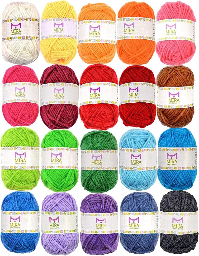 20 Acrylic Yarn Skeins - 438 Yards Multicolored Yarn in Total Great Crochet and Knitting Starter Kit for Colorful Craft Assorted Colors