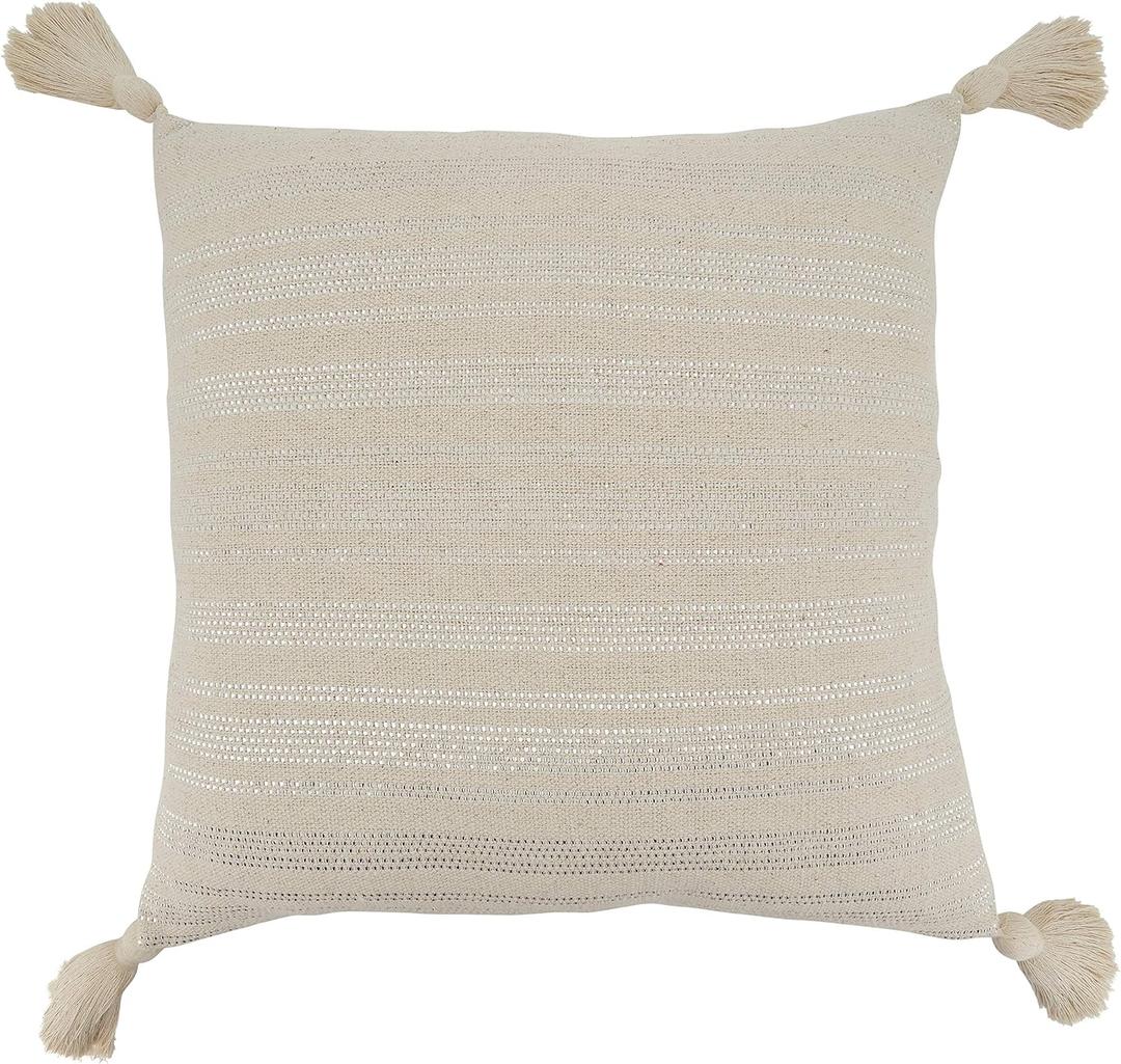 SARO LIFESTYLE Thea Collection Shimmer Line Design Throw Pillow Cover, 22", Natural (22" x 22" (Pack of 1), 717)