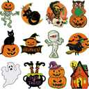 Large Vintage Halloween Decorations Cardboard Cutout Set of 12, Retro Spooky Ghost Cutouts Wall Decor Indoor Outdoor, Vintage Orange Green Black Paper Cut Outs Party Decoration (Large, Halloween)