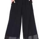 heipeiwa Women's Capris Crop Chiffon Pants Summer Beach Vacation Culottes Casual Dress Wide Leg Palazzo Pants (X-Large, Black)