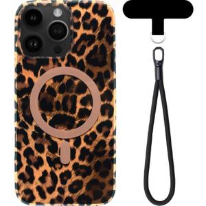 Brown Leopard Print Phone Case for iPhone 16 Pro Max ( 6.9inch ) - Compatible with MagSafe - 10ft Drop Tested, Soft Cheetah Protective Phone Case Cover with Wrist Lanyard Strap for Girls Women