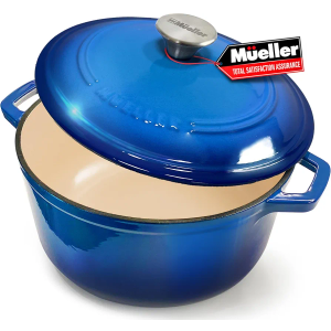 Mueller 6qt Enameled Cast Iron Dutch Oven, Heavy-Duty Casserole and Braiser Pan with Lid and Knob, Safe for All Cooktops, Aqua Blue