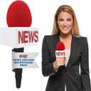 Nicky Bigs Novelties Adult News Anchor Microphone Prop - Fake News Microphone with Flag, Plastic Wireless prop for Reporter, Anchorman, Journalist Costume, Career Day, Halloween - Black, One Size