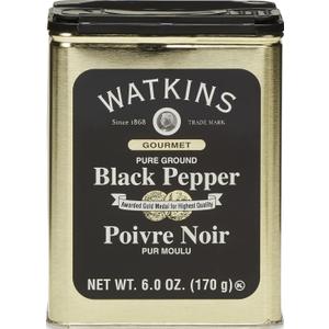 Watkins Gourmet Spice Tin, Pure Ground Black Pepper, 6 oz. Tin, 1-Pack (EXP 04/06/30)