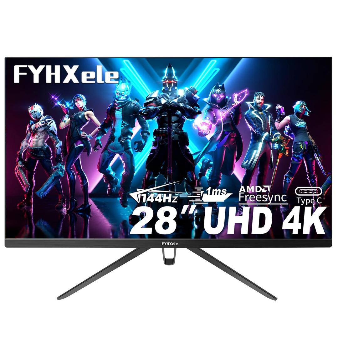 28 Inch 4K UHD Gaming Monitor 144Hz 1ms，IPS Monitor with HDR400, 100% sRGB， AMD FreeSync/G-Sync，PC Monitor for Gaming,Office,Type-C/HDMI/USB，Built-in Speaker，VESA Mount, Bluelight Filter