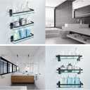 AIJALY 3 Pack Bathroom Glass Shelf,Aluminum Tempered Glass 0.34in Extra Thick Rectangular 1 Tier Storage Organizer Wall Mount,Black 15.7in