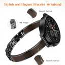 Mosonio Slim Elegant Band Compatible with Samsung Galaxy Watch 7/6/5/4/FE/Active 2 40mm 44mm for Women, 20mm Dressy Metal Bands with Embedded Silicone Accents and Easy-adjust Link Clasps for Galaxy Watch (Black + Cocoa-Brown)