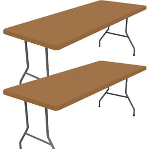 Moosfor Spandex 6 Foot Rectangle Table Cloth 2 Pack, Elastic Fitted Tablecloths for Picnic, Stretch Washable Patio Table Cover for Outdoor, Camping, Banquet and Parties(Brown, 30"x72")