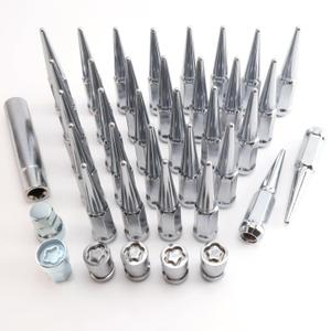 M14 x 1.5mm Wheel LocksSet, Fit for Ram 1500, Ram 2500, Ram 3500, F-150, F-250, F-350, Expedition, 4 Locking Lug Nuts 2 Pcs Key with 32Pcs Spike Lug Nuts+1 Key, Chrome