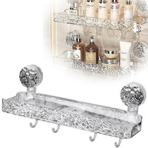 Light luxury Style Punch-Free Storage Rack, Suction Corner Shower Organizer, Corrugated Suction Cup Storage Holder, Removable Storage Rack for Bathroom.