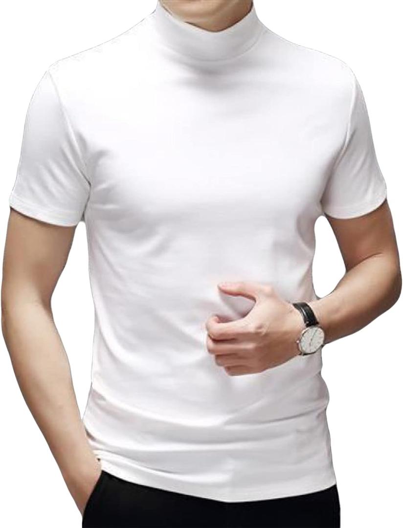 Mens T Shirt Short Sleeve Basic Mock Turtleneck Slim Fit Undershirt Pullover Thermal Solid Tops (XX-Large)