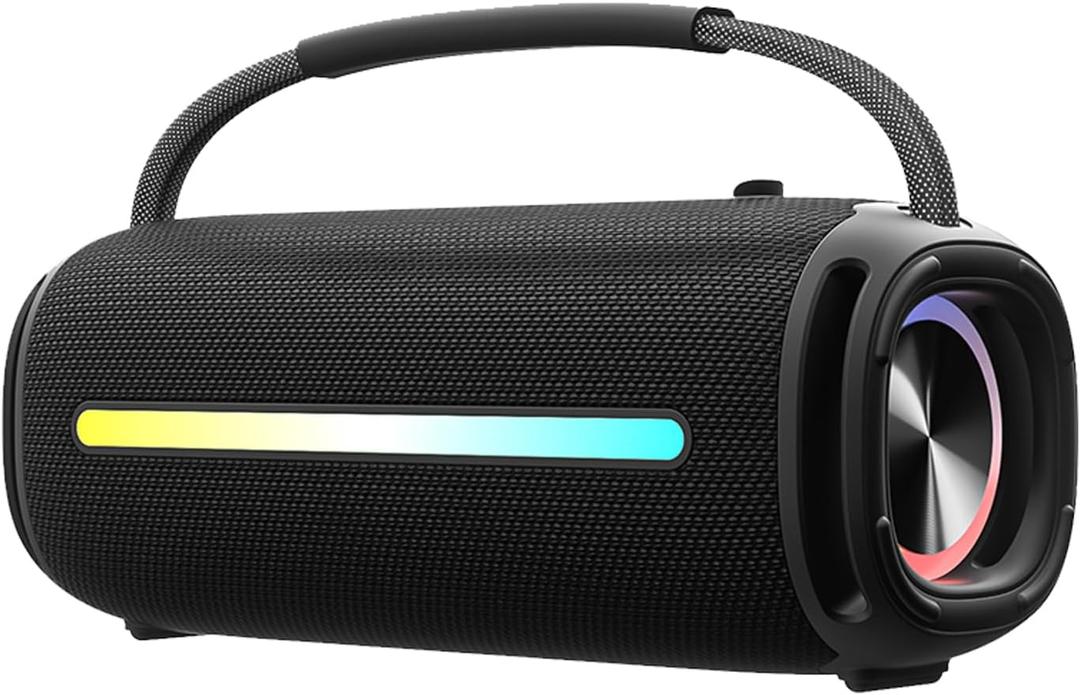 Portable Bluetooth Speaker with 20W Deep Bass, Waterproof Wireless Outdoor Speaker with Colorful LED Lights, TWS Pairing, Loud Speaker for Party, Beach, Travel & Home (Black)