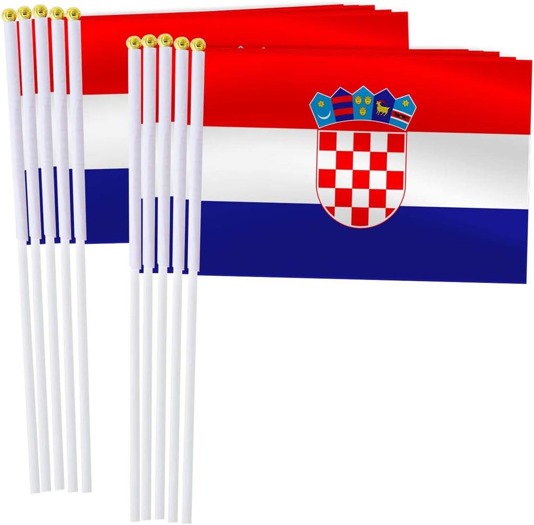 25 Pack Croatia Handheld Small Flag,Mini Croatian Hand Held Miniature Stick Decor