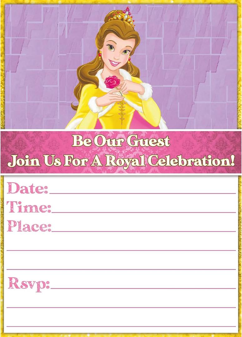 Set of 20 Royal Beauty -Themed Happy Birthday Invitation Cards & Envelopes - Lightweight (240g), Postcard Style Invites for the Perfect Party Pack