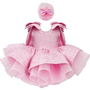 Fairy Tale Tutu Dress for Girls  Sparkly Party Dress with Sequin Bow Headband for Birthdays and Celebrations (5-6 Years, Pink)