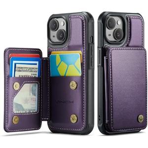 Vinich for iPhone 15 Wallet Case with Card Holder, RFID Blocking Credit Slots Kickstand Shockproof Phone Cover for Women Men, Purple