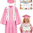 Kindergarten Graduation Cap and Gown 2026 Kids Set Preschool Unisex Grad Attire for Little Ones Tassel Certificate Toddler (Pink) 30"