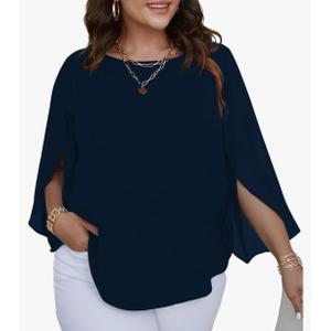 SCOMCHIC Plus Size Blouses for Women Summer Chiffon 3/4 Sleeve Tunic Tops Dressy Scoop Neck Casual Loose Flowy Shirts 3XL