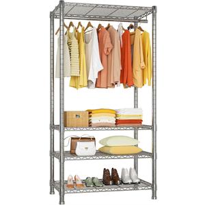 Ulif H2 Heavy Duty Clothes Rack, Freestanding 4 Tiers Garment Rack for Hanging Clothes with Shelves and Hangers, Closet Organizers and Storage Metal Closet Wardrobe System, Max Load 500 LBS, Stainless Steel