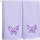 SmoothNovelty 2 Pcs Butterfly Hand Towels Light Purple Bathroom Decor 14x29 Inch Embroidered 100% Cotton Soft Absorbent Spring Summer Washcloths Decorative Hand Towels for Bathroom Kitchen