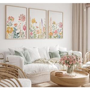 Watercolor Wildflower Wall Art Decor Colorful Flower Pictures Canvas Floral Botanical Wall Art Vintage Prints Poster Floral Painting Artwork for Living Room Bedroom 24x36 Inch Unframed Set of 3