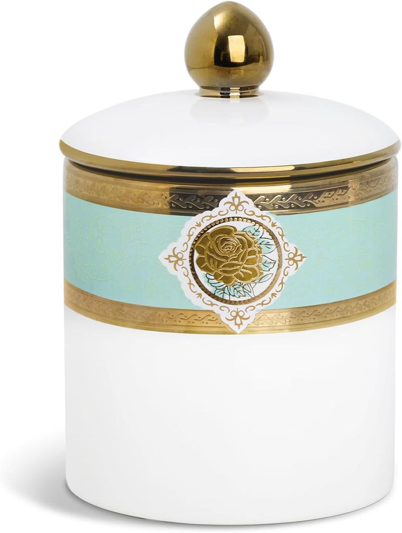 fanquare Small Porcelain Canister, Luxury Gold and Green Printing Decorative Jar, Normal Size Ceramic Container for Sugar, Tea, Coffee, Countertop