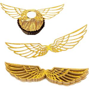 50 PCS Golden Wings Chocolate Decor Wizard Party Chocolate Decoration Hollowed Wings Wafer Cupcake Toppers with Glue Point for Them Party Decor Supplies