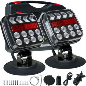 Wireless Trailer Lights with Strobe Mode, Magnetic Wireless Tail Lights for Trailer, USB-C Rechargable 120 Rotatable Tow Light Kit for Truck, RV, Camper, Van, Boat, IP67 Waterproof (Black)