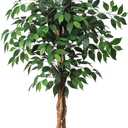 4ft Artificial Ficus Tree with Natural Wood Trunk, Silk Fake Ficus Tree in Plastic Nursery Pot, Faux Plant for Office Home, Indoor Outdoor Decor, 1 Pack