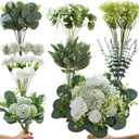 80 Pcs Artificial Greenery Stems Bulk 8 Kinds Faux Eucalyptus Leaves & Flowers Set for DIY Wedding Bouquets, Vase Arrangements, Home Decor