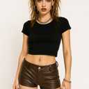 Faux Leather Micro Shorts for Women Y2K Sexy Low Rise Mini Short Rave Outfits Festival Club (Brown, M)