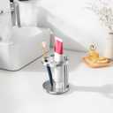 Stainless Toothbrush Holder Stand for Bathroom: Stainless Steel Ventilated Organizer with Slots for Electric Toothbrushes, Toothpaste, Razors & Small Comb, Unique Footprint Base Design, Brushed Silver