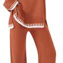 ZESICA Womens Casual 2 Piece Outfits Sweater Sets Long Sleeve Pullover Tops Wide Leg Pants Lounge Set (Orange, M)