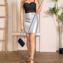 RAMISU Skirts for Women High Waisted A-Line Skirt Metallic Skirt Silver Zipper Skirts with Belt (S)