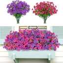 2 x Lifewit Artificial Flowers for Outdoor Indoor, 24 Bundles Plastic Fake Flowers Daisy with Eucalyptus Leaves for Home Garden Decor, Porch, Window Box(Mix for Fuchsia Purple)