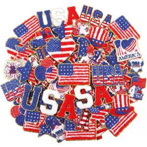 VioraWhite 48 Pcs 4th of July Chenille Patches Iron on Patriotic Sew on Embroidery Applique Sewing American Flag USA Cookie Patches for Clothing Jackets Jeans Hats DIY Accessory Craft Decorations