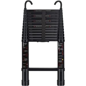 Telescoping Ladder 15 FT - Aluminum Telescopic Ladder with Hooks - Folding Extension Ladders for Home Work Loft Roof Attic RV Ladder with EN131 Certification - 330lbs Max Capacity (Black) (Black-15FT (Hook), Black)