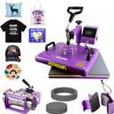 BetterSub 5 in 1 Heat Press Machine 12x15 inch, Industrial-Quality Sublimation Press with 30oz Tumbler Attachment & Curved Hat Plate, 360° Swivel Design for T-Shirts, Vinyl, DTF Film - Purple