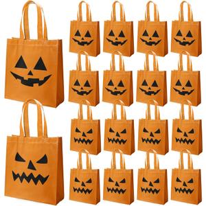VDESFUEBY 20Pcs Halloween Trick or Treat Bags, Halloween Pumpkin Party Favor Bags Non-Woven Pumpkin Bag, Goodie Candy Bag for Birthday Party Favors