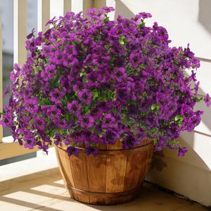 Grunyia 20 Bundles Artificial Flowers for Outdoors, UV Resistant Fake Plants Flowers Greenery Shrubs Plants for Decoration Outside Plants Hanging Planter Home Garden Decor (Purple)