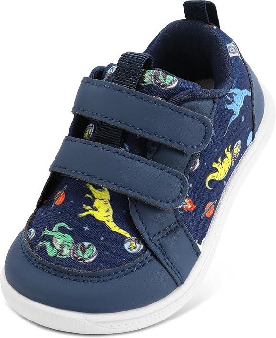 Toddler Boys & Girls Shoes Wide Toe Box Barefoot Kids Canvas Sneakers with Hook-and-Loop, Size 10