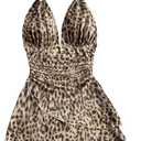 SOLY HUX Women's Y2K Dress Summer Tie Dye Print Sexy Mini Dress Retro Backless Halter Dress Club Dresses (Large, Brown Leopard)