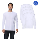 Men's White Crewneck T-Shirt, 4 Pack, Sizes S-4XL - 100 Polyester, High Performance Long Sleeves Shirt, Large