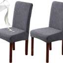 Genina 100% Waterproof Dining Room Chair Covers Set of 2 Stretch Kitchen Chair Covers Parsons Chair Slipcovers for Dining Room Chair Protector Cover, Removable, Washable (Leaf Pattern-Dark Gray) (Regular-2 Pack)