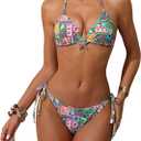 RoseSeek Women's Leopard Floral String Starfish Metal Swimsuits (M)