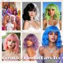 SOFEIYAN Short Wavy Purple Wig - 12 Inch Bob Wig with Bangs for Women Curly Shoulder Length Bob Wig with Bangs Soft Synthetic Hair Wigs for Girls Daily Costume Halloween Party Use