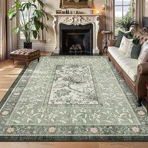 GarveeHome Provence Sage Green 6x9 Area Rugs, Botanical Grove Vintage Cottagecore NonSlip Washable Rug for Living Room Bedroom Nursery Kitchen LowPile Retro Large Carpet