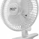 Comfort Zone Portable Clip on Fan with Fully Adjustable Tilt, Electric, 6 inch, Quiet, Indoor, 2 Speed, Mini Desk Fan, Table Fan, Airflow 6.53 ft/sec, Ideal for Home, Bedroom, Dorm & Office, CZ6C